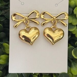 Gold Heart Bow Earrings